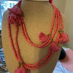 Pink Beaded‎ Necklace with Tassels